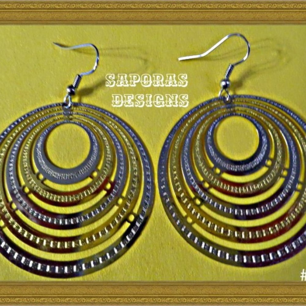 Gold & Silver Tone Round Circle Dangle Earrings For Teens/Women
